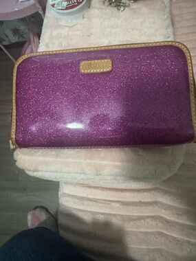 Consuela Glitter Zip Wallet in Purple with Tan Trim